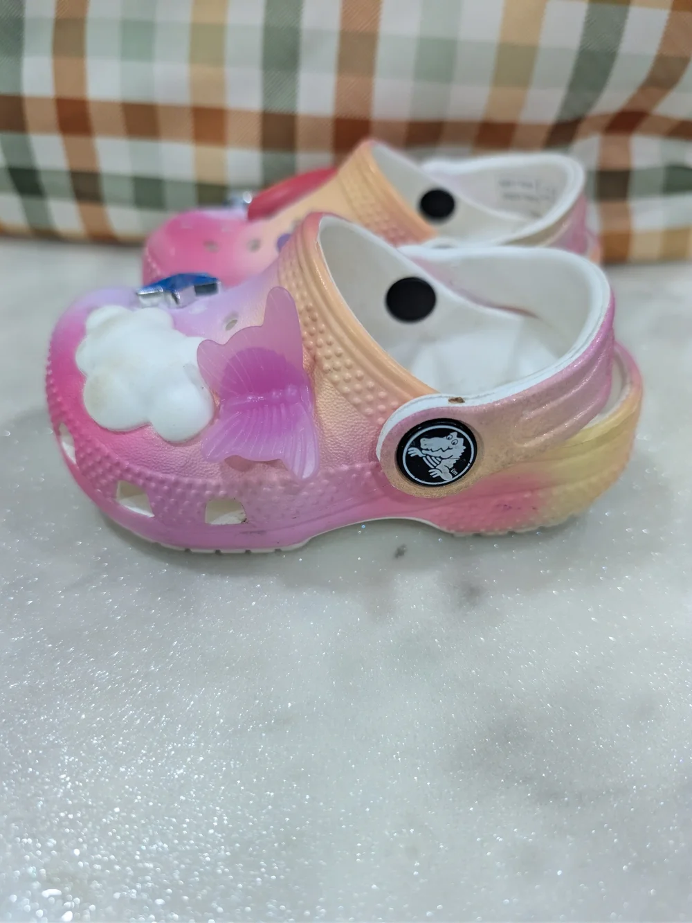 CROCS Kids Pink Gradient Clogs with Rainbow & Cloud Charms